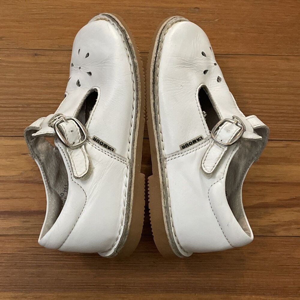 L'Amour White Joy Classic Leather T-Strap Mary Jane Kids Size 10 751 - Picture 9 of 14